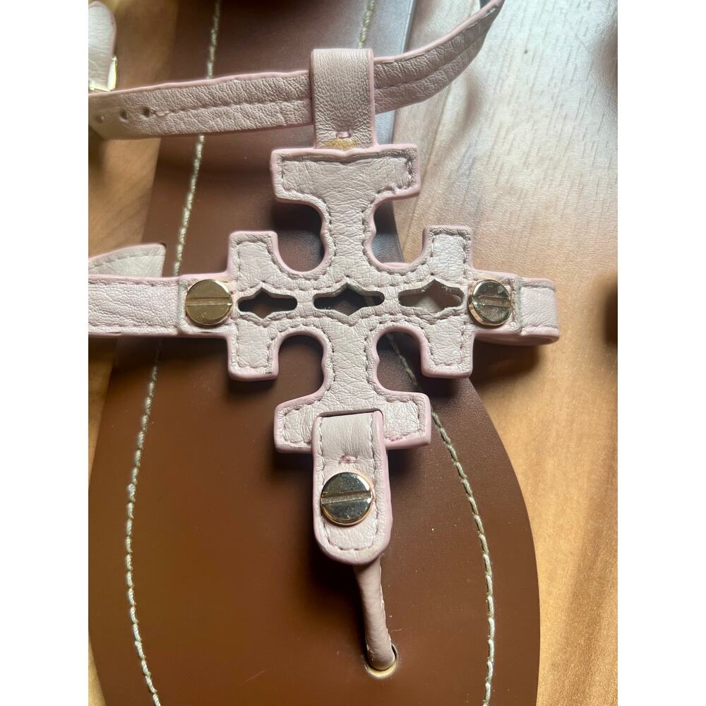 Tory Burch Phoebe Blush Leather Flat Thong Ankle Strap Sandals Sz 8 - Picture 5 of 16